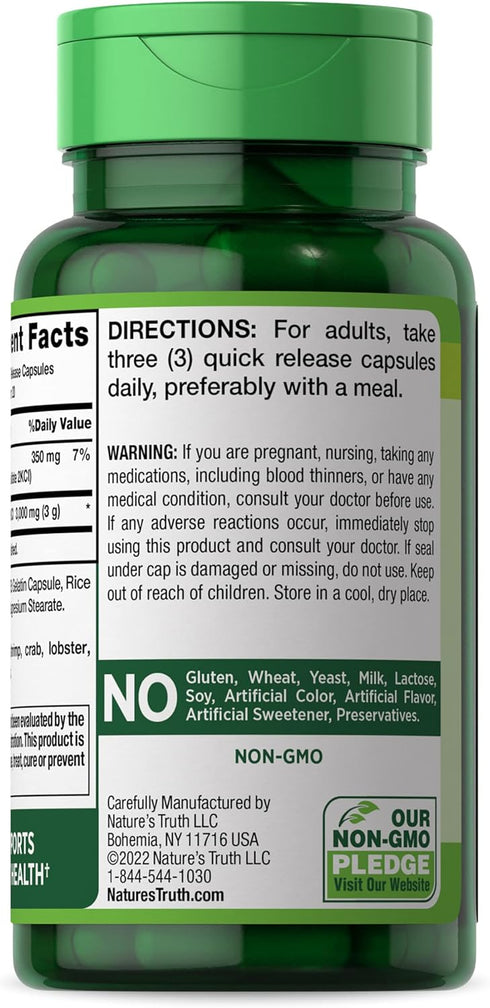 Nature's Truth Glucosamine Sulfate Capsules | 3000mg | 60 Count | Non-GMO & Gluten Free Supplement | with Potassium...