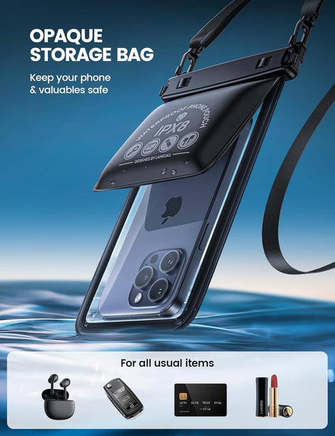 Lamcall Double Bag Waterproof Phone Pouch - IPX8 Waterproof Phone Case with Lanyard, Cell Phone Dry Bag Beach Essentials for iPhone 15/ Pro/Pro Ma...
