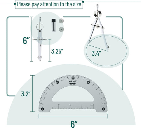 Mr. Pen- Metal Protractor and Metal Compass Set, Compass for Geometry, Geometry Set, Compasses, Protractor and Compass, Protractor for Geometry, D...