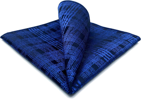 SHLAX&WING Scottish Plaid Mens Silk Pocket Square Blue Designer for Suit Jacket...