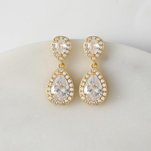 SWEETV Cubic Zirconia Teardrop Bridal Earrings, Rhinestone Dangle Earrings for Wedding Prom Anniversary...