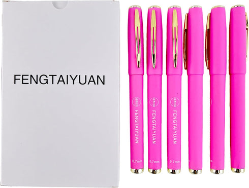 Fengtaiyuan Pin18x6, Pink Gel Ink Rollerball Pens - Comfortable Non-Slip Grip, Pink Ink, Fine Point, 0.7mm, Quick-Drying Ink, 6-Piece Box (Pin18x6...