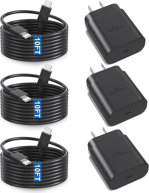 Samsung Super Fast Charger,3 Pack Type C 25W USB C Wall Charger Fast Charging with 10FT Long Type C to C Cable for Samsung Galaxy S24 Ultra/S24/S2...