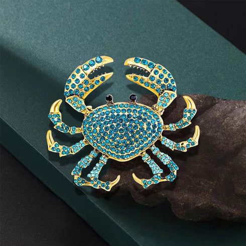 Rhinestone Crab Brooch Pin for Women Girls Gold Plated Fashion Crystal Marine Animal Brooches Lapel Pins Shiny Exaggerated Cute Holiday Vacation C...