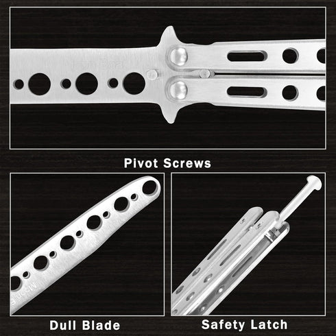 Moon Boat 2PCS Butterfly Knife Trainning Practice Comb Unsharpened Blade Black Silver...