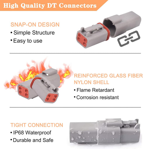 6 Kits DT Connector Kit 2 3 4 6 8 12 Pin Connectors with Size 16 Stamped Contacts IP68 Waterproof Automotive Electrical Connectors Plug...