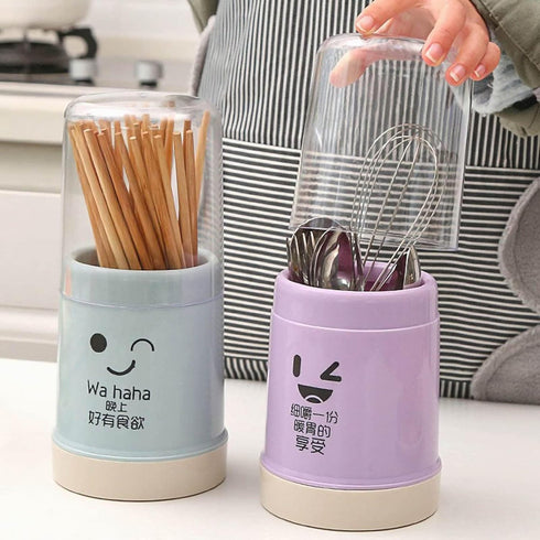 Chopsticks Holder, Cute Chopstick Holder Storage Cutlery Holder with Cover Drain Rack Reusable Plastic Utensil Holder with Removable Base for Kitc...
