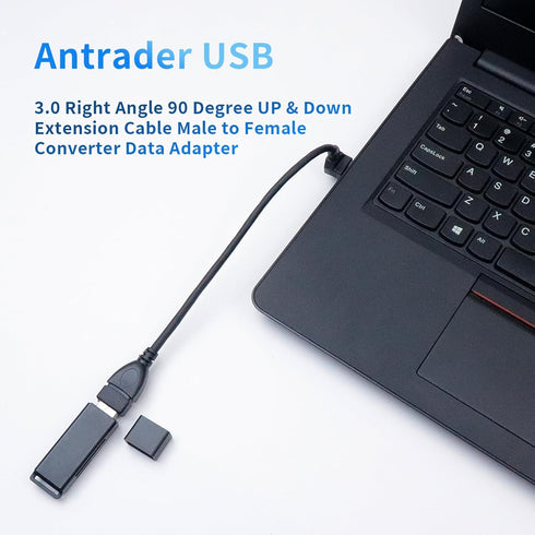 Antrader USB 3.0 Right Angle 90 Degree UP & Down Extension Cable Male to Female Converter Data Adapter Cord 2 Pairs...
