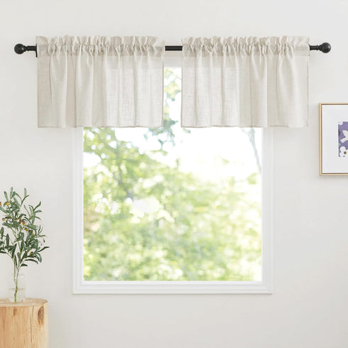RYB HOME Semi Sheer Valances - Linen Textured Sheer Curtains Small Window Tiers Farmhouse Decor for Kitchen Bathroom Cafe Bedroom, Linen, Wide 52 ...