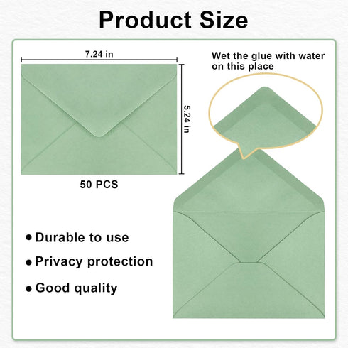 50 Pack A7 Envelopes, Sage Green Greeting Card Envelopes Self Seal, 5.24 x 7.24 in Envelopes for Birthday Graduation Baby Shower Wedding Invitatio...