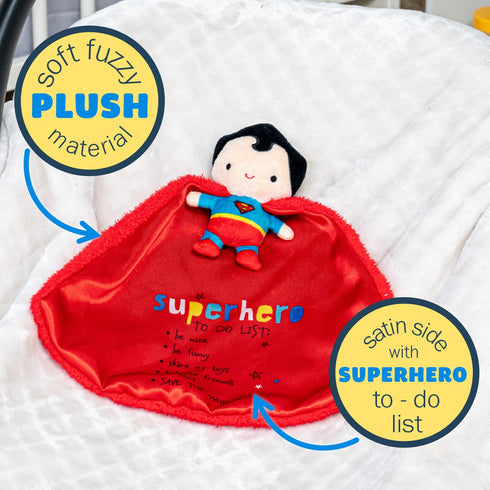 Kids Preferred DC Comics Superman Lovey Security Blanket, Soft Huggable Dark Knight Plush Lovey Toy for Baby and Infant Boys and Girls, Textured B...