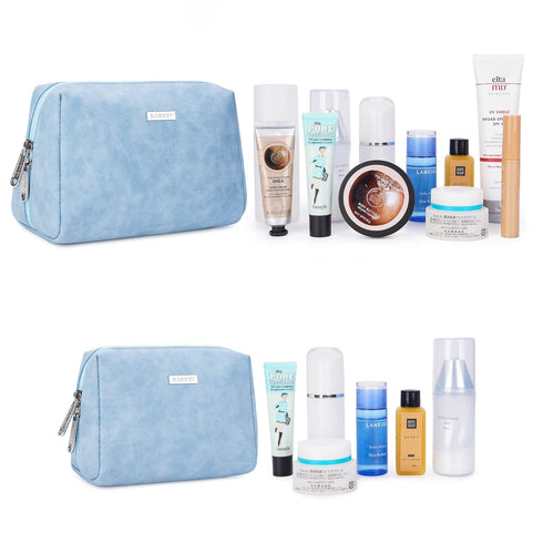 2 Pack Vegan Leather Makeup Bag Zipper Pouch Travel Cosmetic Organizer for Women (Large (Pack of 2), Sky Blue)...