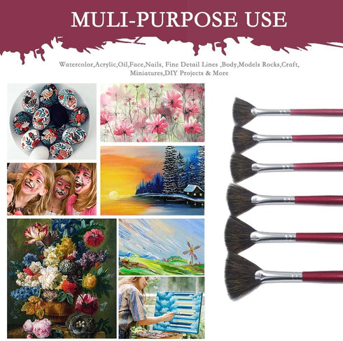 high-Grade Mink 6 pcs/Set Fish Tail Fan Shape Watercolor Gouache Acrylic Painting Pen Artist Oil Painting Brushes Art Supplies...