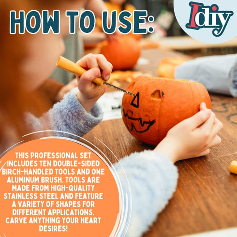 Pumpkin Carving Kit (21 Tool Set) w 11 Double Sided Pieces - Halloween Professional Sculpting, Cutting and Carving Knife Supplies for Fall Jack-O-...