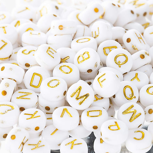500 Pcs Acrylic Alphabet Letter Beads Gold On White Name Bracelets for Jewelry Making (goldonwhite) (goldonwhite)...