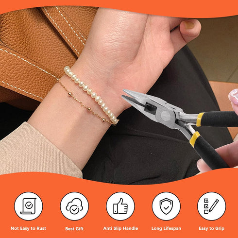 Tanstic 9Pcs Jewelry Making Tools Kit, Includes Chain Nose Pliers, Round Nose Pliers, Wire Cutter, Straight & Bent Tweezers, Jump Ring Opening Too...