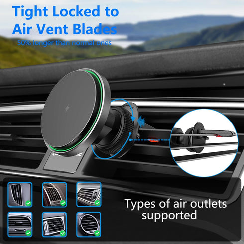 Magnetic Wireless Car Charger with Cooling System, Magnets Automatically Aligns The Phone, Compatible with car Mount Charger, Compatible with iPho...
