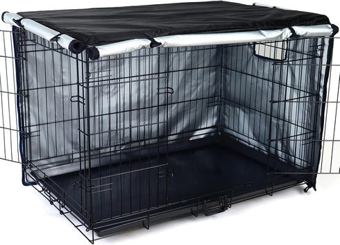 Durable Dog Crate Cover-Double Door, Pet Kennel Cover Waterproof Anti-UV Dog Cage Cover Fit for 24-48 inches Crate -Black...
