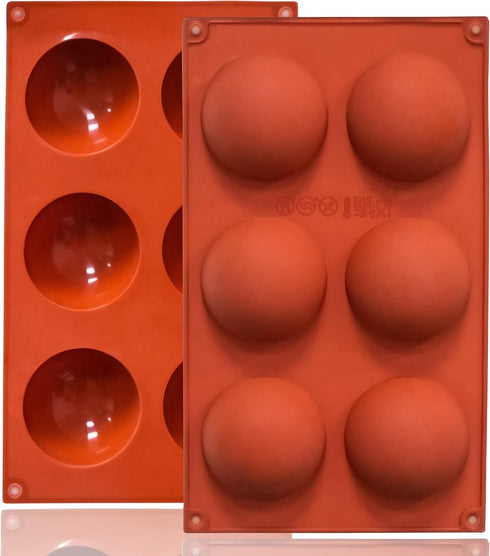 2 Pack Large 6-Cavity Semi Sphere Silicone Molds, Non-Stick Baking Mold for Making Standard Size Hot Chocolate Bomb, Cake, Jelly, Dome Mousse...