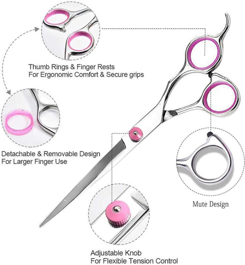 Pet Dog Grooming Scissors Set 4 Pcs Stainless Steel Professional Pet Trimmer Kit-6 inch Straight Cutting Scissors, Thinning Shears, Curved Scissor...