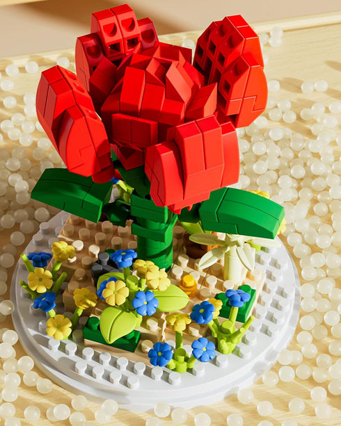Flower Bouquets Building Sets,Mini Bricks Building Kit,DIY Building Blocks with Dust Cover, Forever Rose Home Decor, Birthday Gifts Valentines Day...
