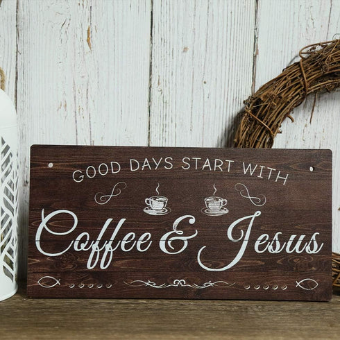 Putuo Decor Coffee Sign, Kitchen Coffee Bar Decor, 12 x 6 Hanging Plaque, Gifts for Coffee Lover (Good Days Start with Coffee & Jesus)...