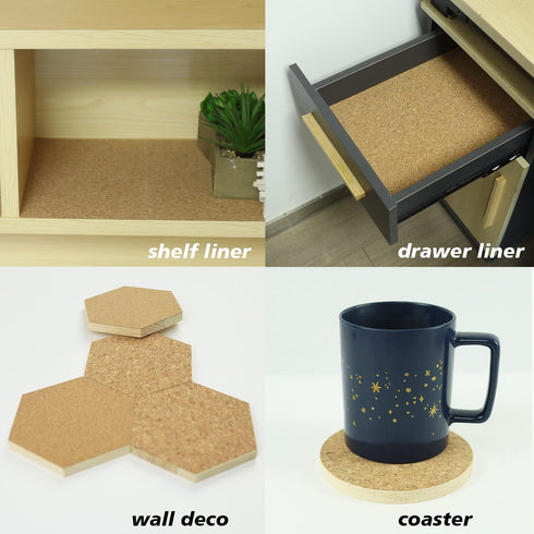 Self Adhesive Backed Cork Roll, Natural Cork Drawer Shelf Liner for Crafters, Corkboard Paper Sheets for Furnitures and DIY Projects (Coarse Patte...