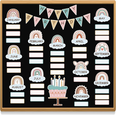 Boho Bulletin Board Decorations Set Classroom Decor Boho Rainbow Birthday Chart Bulletin Board Decorations Wall Decoration Cutouts for School Bull...