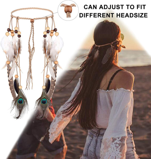 Jstyle Jewelry Set for Women, Feather Headdress Dangle Earrings Leather Suede Choker Necklace Bracelet Hippie Bohemian Retro Jewelry A...