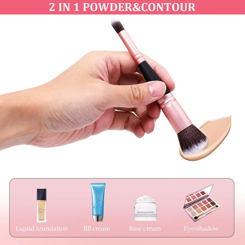 2PCS Double Ended Makeup Brushes, Foundation Makeup Brush Flawless Powder Brush Concealer Cream Cosmetics Blush brush for Blending Liquid Highligh...