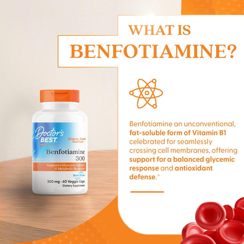 Doctor's Best Benfotiamine 300 with BenfoPure, Helps Maintain Healthy Glucose Metabolism, Non-GMO, Vegan, Gluten Free, Soy Free, 300 mg, 60 Veggie...