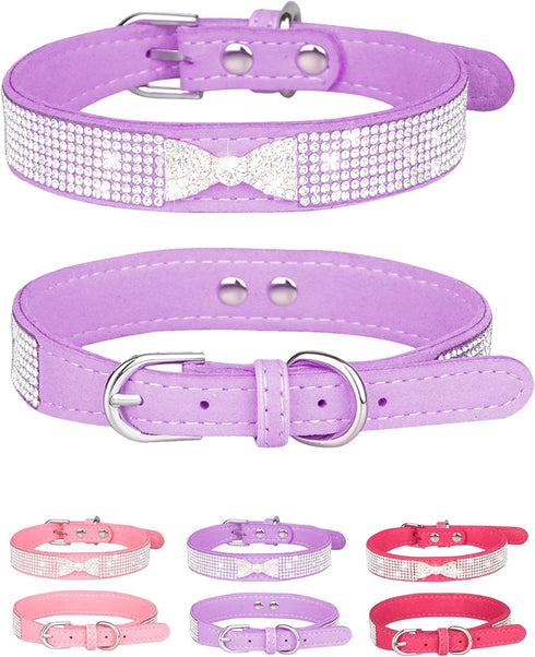 Bling Dog Collar for Small Medium Large Dogs, Crown Rhinestone Dog Collars for Girl and boy Dog, Diamond Puppy Collars, Adjustable Leather Suede S...