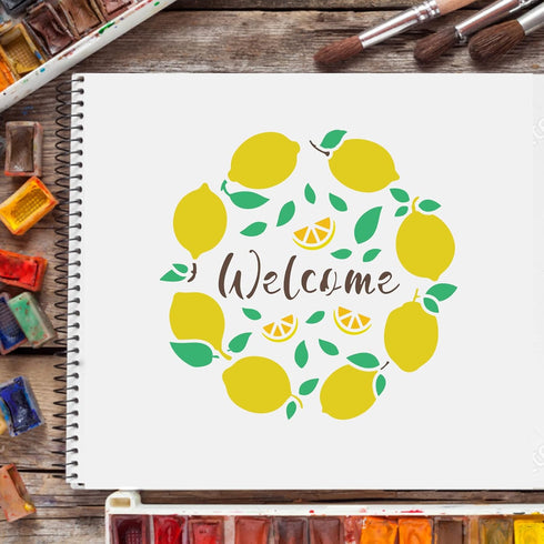 FINGERINSPIRE 6pcs Summer Lemon Stencils, 7.9x7.9 inch Lemon Painting Stencils for Farmhouse, Lemon Manor Welcome Template for Painting on Wood, W...