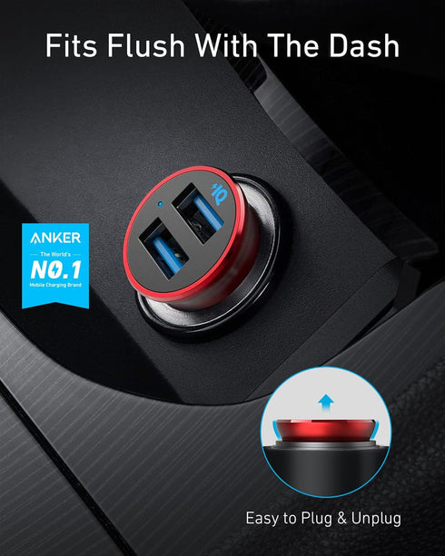 Anker Car Charger, Mini Aluminum Alloy 24W Dual USB Charger, PowerDrive 2 Alloy Car Adapter with Blue LED for iPhone 15/14/13/12/11, iPad Pro/Air ...