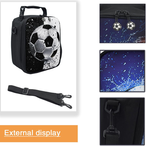 Lunch Tote, 2019 Upgrade Insulated Football Lunch Bag- Waterproof Reusable Lunch Box Portable Meal Bag Ice Pack for Kids Boys Girls -Black...