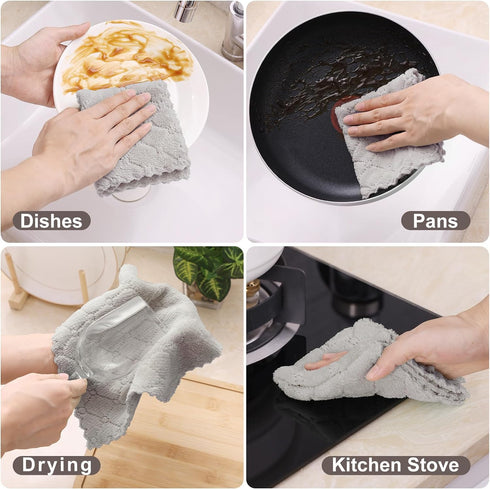 Homaxy 12 Pack Kitchen Dish Cloths (10 x 10 Inches, Grey), Super Soft and Absorbent Coral Velvet Dish Towels, Nonstick Oil Fast Drying Microfiber ...