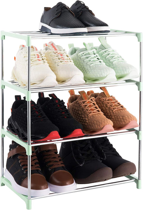 4-Tier Stackable Small Shoe Rack, Lightweight Shoe Shelf Storage Organizer for Entryway, Hallway and Closet (Green)...