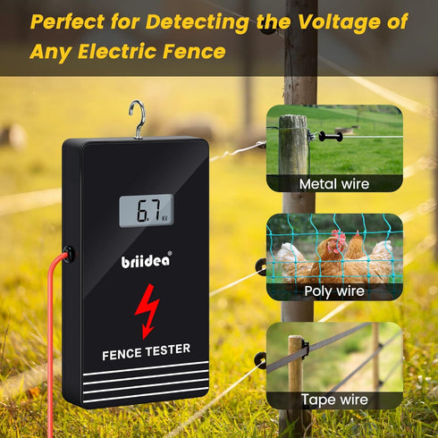 Electric Fence Tester, Briidea 300V-15000V Electric Fence Voltage Tester with LCD Large Display and Low Battery Reminder, Designed for Your Fence ...