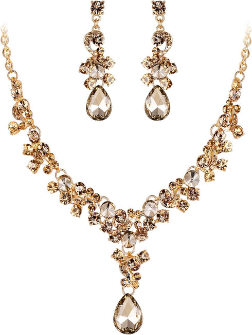 EVER FAITH Women's Rhinestone Crystal Elegeant Wedding Feast Floral Teardrop Necklace Earrings Set...
