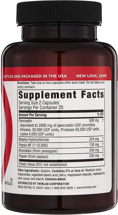 Twinlab Super Enzyme Caps - Constipation Supplement with Digestive Enzymes - 50 Capsules...