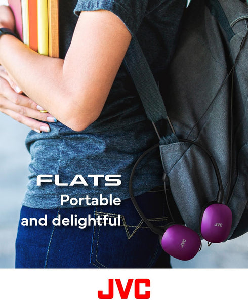 JVC Violet Flat Foldable Colorful FLATS On Ear Headphones with Remote and Microphone, 3.94 foot Gold Plated 3.5mm Slim Plug - HAS160MV...