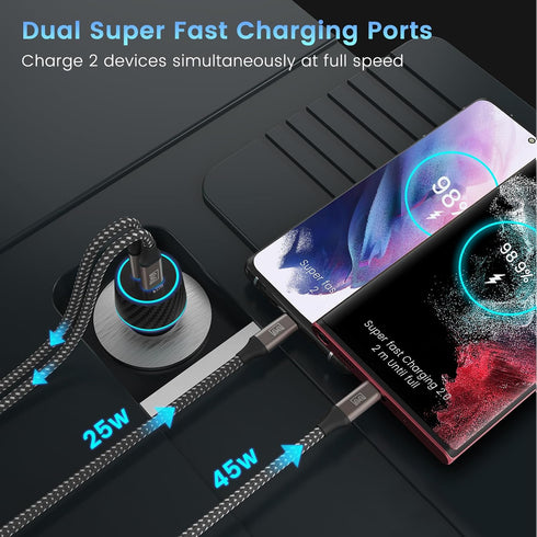 45W USB-C Charger, 2-Pack 45 Watt Samsung Super Fast Charger Type C PPS Wall/Car Charger for Samsung Galaxy S24 Ultra/S24+/S23 Ultra/S23+/S23/S22 ...