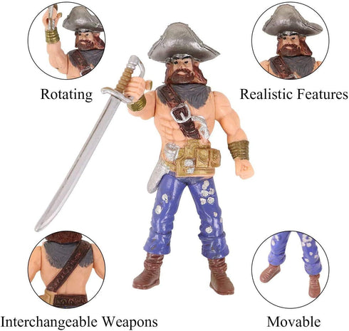 HAPTIME 6 Pcs Pirates Action Figure Playset with 6 Weapons / Sea Rover Pirate Men Toy (Each 3.75 inch Tall ), Great for Boys Kids Children as Birt...