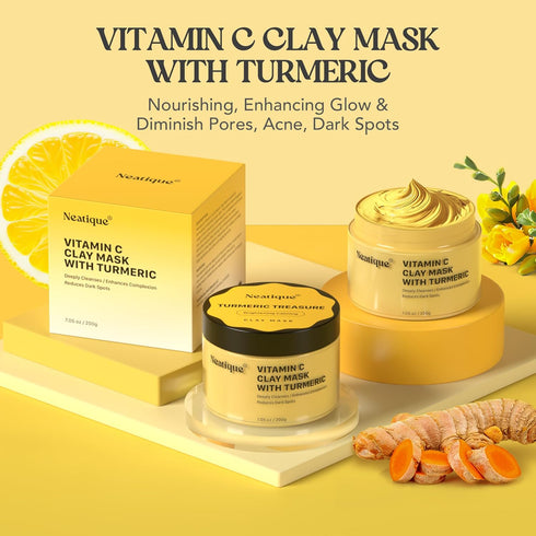 Neatique Vitamin C Clay Mask - Turmeric Skin Treatment, deep purification & detox - evens skin tone, post-acne radiance, polishes complexion, mini...