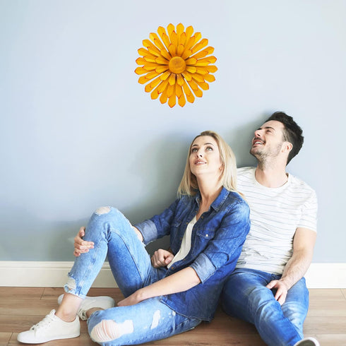 LITIALLY 12 Inches Metal Flower Wall Art Garden Decor Cute Flowers Decorations, Bathroom Wall Decor Hanging for Outside Yard Porch Lawn (Yellow)...