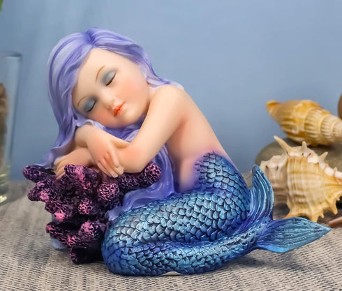 Ebros Under The Sea Blue Child Mermaid Sleeping On Coral Statue Enchansia Mergirl Decorative Figurine...