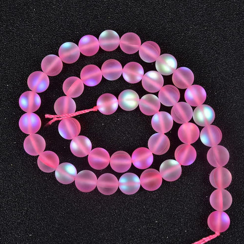 48PCS 8mm Natural Light Pink Mystic Aura Quartz Gemstone Frosted Matte Titanium Round Loose Spacer Beads 15 inch Full Strand Crystal Healing Power...