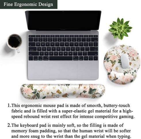 Pink Flower Desktop Mat Aesthetic Wrist Support Keyboard Mouse Wrist Rest Set, Computer Office Comfortable Wrist Rest for Mouse Easy Typing & Pain...