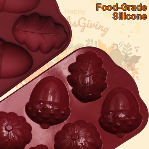 2PCS Fall Silicone Molds Large Thanksgiving Chocolate Mold Pumpkin Soap Mold Autumn Maple Leaf Candy Mold Acorn Shape Ice Cube Mold for Baking Cak...