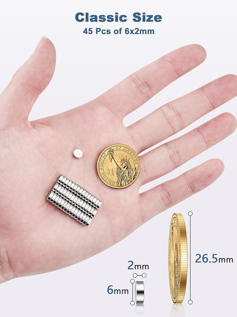 SMARTAKE 45 Pcs Refrigerator Magnets, 6x2mm Small Round Fridge Magnets, Multi-Use Premium Neodymium Office Magnets for Fridge, Whiteboard, Billboa...
